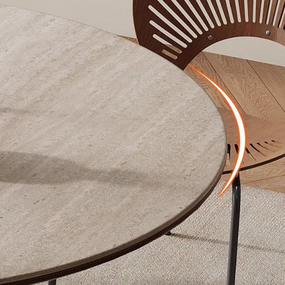 Modern Minimalist Round Sintered Stone Ash Wood Dining Table For 4/5 Seats