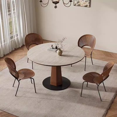 Modern Minimalist Round Sintered Stone Ash Wood Dining Table For 4/5 Seats