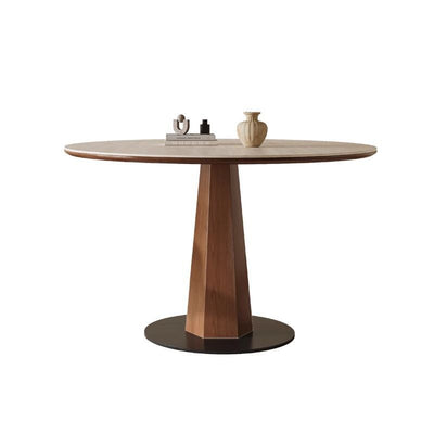 Modern Minimalist Round Sintered Stone Ash Wood Dining Table For 4/5 Seats
