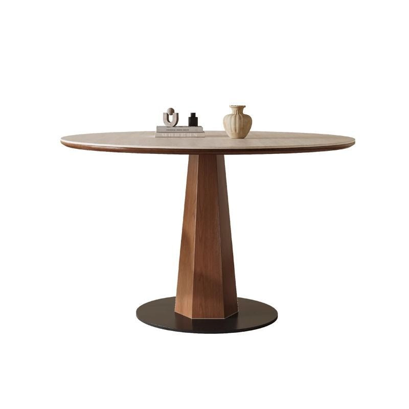 Modern Minimalist Round Sintered Stone Ash Wood Dining Table For 4/5 Seats