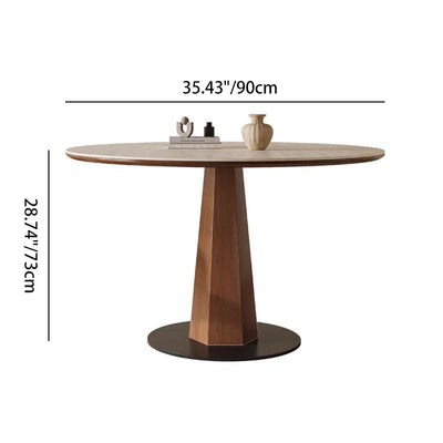 Modern Minimalist Round Sintered Stone Ash Wood Dining Table For 4/5 Seats