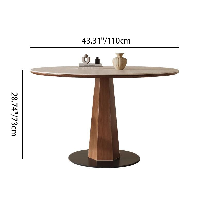 Modern Minimalist Round Sintered Stone Ash Wood Dining Table For 4/5 Seats