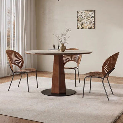 Modern Minimalist Round Sintered Stone Ash Wood Dining Table For 4/5 Seats