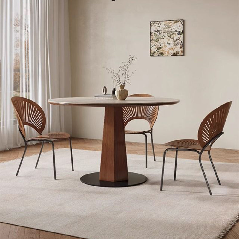 Modern Minimalist Round Sintered Stone Ash Wood Dining Table For 4/5 Seats