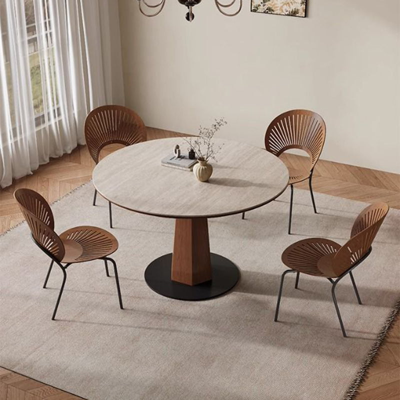 Modern Minimalist Round Sintered Stone Ash Wood Dining Table For 4/5 Seats