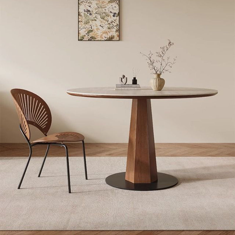 Modern Minimalist Round Sintered Stone Ash Wood Dining Table For 4/5 Seats
