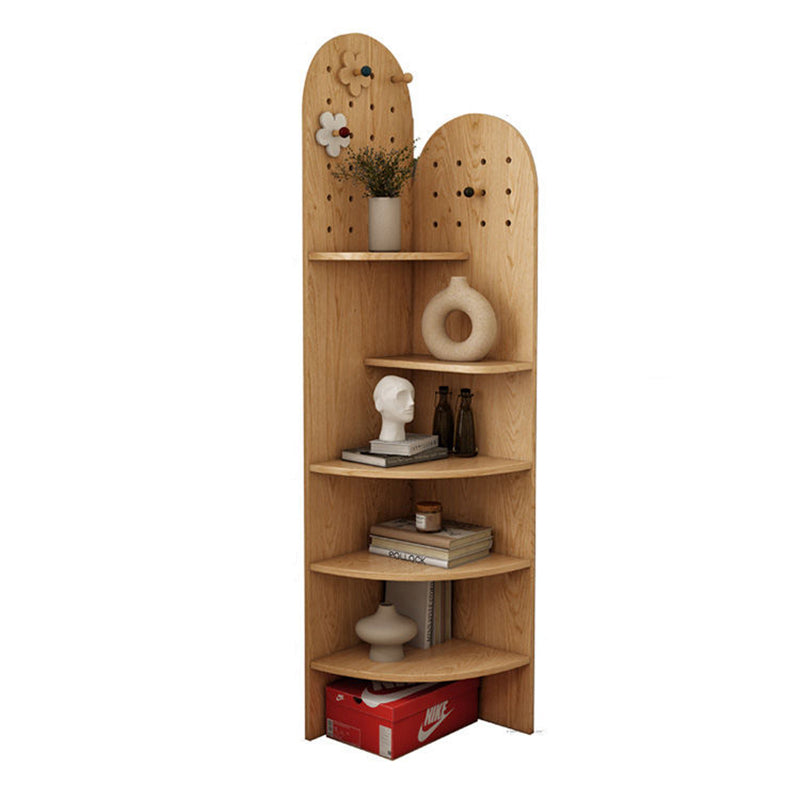 Modern Minimalist Double-Arched Shape Eco-friendly Solid Wood Board Corner Shelf Unit 5-Tier For Living Room