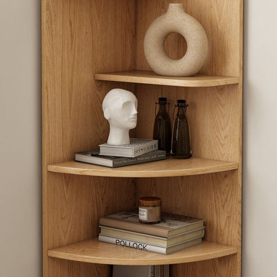 Modern Minimalist Double-Arched Shape Eco-friendly Solid Wood Board Corner Shelf Unit 5-Tier For Living Room