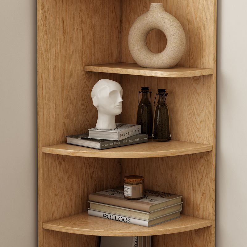 Modern Minimalist Double-Arched Shape Eco-friendly Solid Wood Board Corner Shelf Unit 5-Tier For Living Room