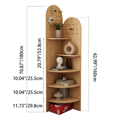 Modern Minimalist Double-Arched Shape Eco-friendly Solid Wood Board Corner Shelf Unit 5-Tier For Living Room