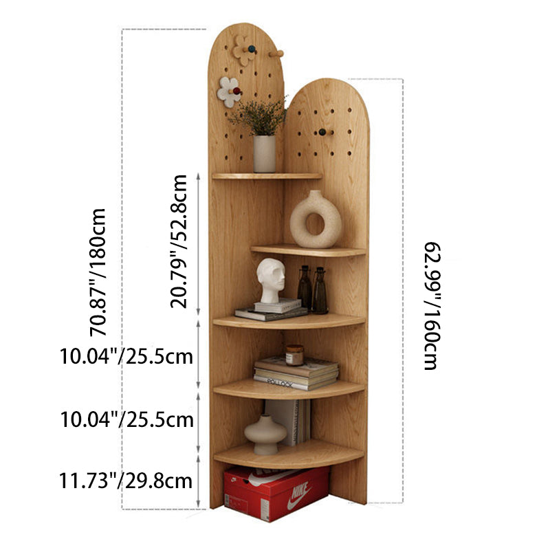 Modern Minimalist Double-Arched Shape Eco-friendly Solid Wood Board Corner Shelf Unit 5-Tier For Living Room
