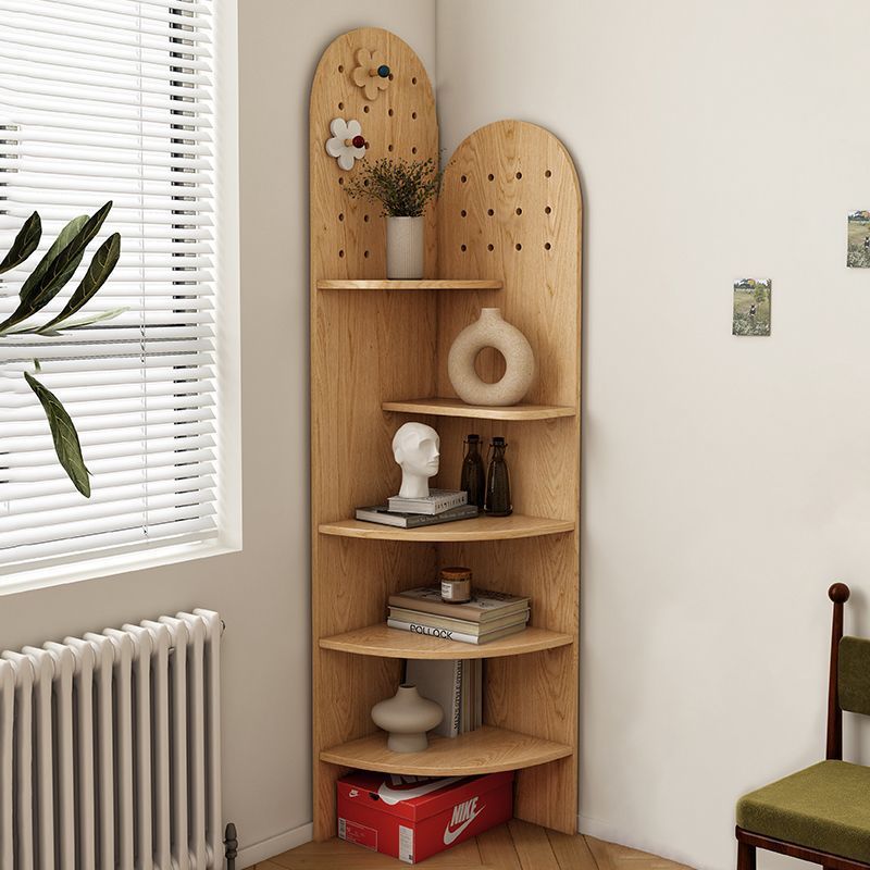 Modern Minimalist Double-Arched Shape Eco-friendly Solid Wood Board Corner Shelf Unit 5-Tier For Living Room