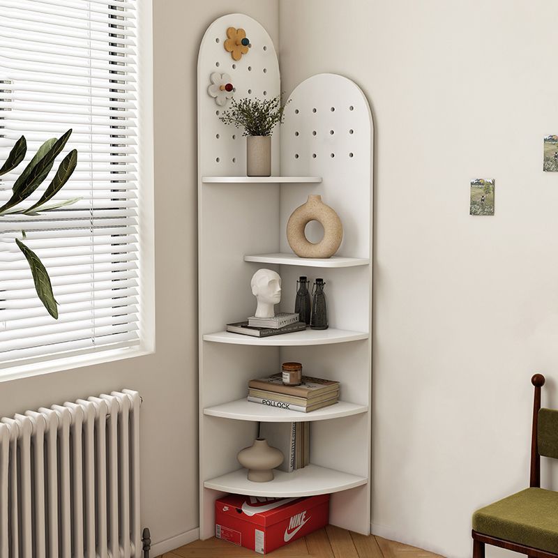 Modern Minimalist Double-Arched Shape Eco-friendly Solid Wood Board Corner Shelf Unit 5-Tier For Living Room