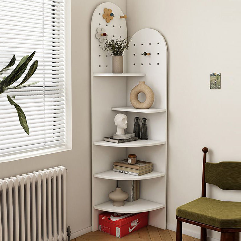 Modern Minimalist Double-Arched Shape Eco-friendly Solid Wood Board Corner Shelf Unit 5-Tier For Living Room