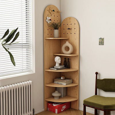Modern Minimalist Double-Arched Shape Eco-friendly Solid Wood Board Corner Shelf Unit 5-Tier For Living Room
