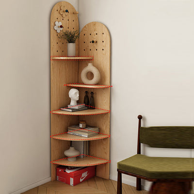 Modern Minimalist Double-Arched Shape Eco-friendly Solid Wood Board Corner Shelf Unit 5-Tier For Living Room