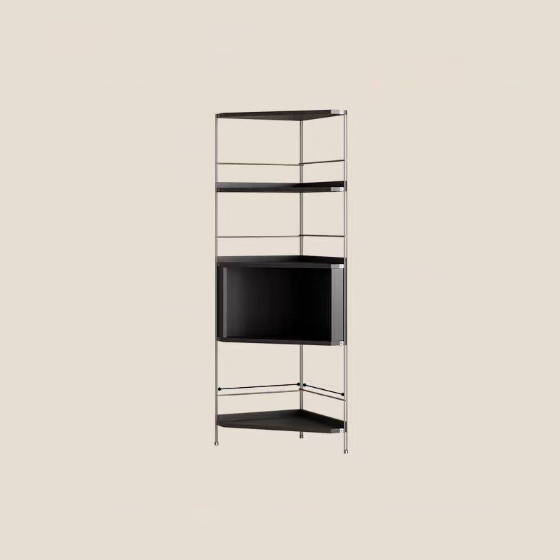 Moderner minimalistischer Eckregal-Ständer aus Spanplatte und Stahl, rechteckig, 5 Ebenen, für das Wohnzimmer 
