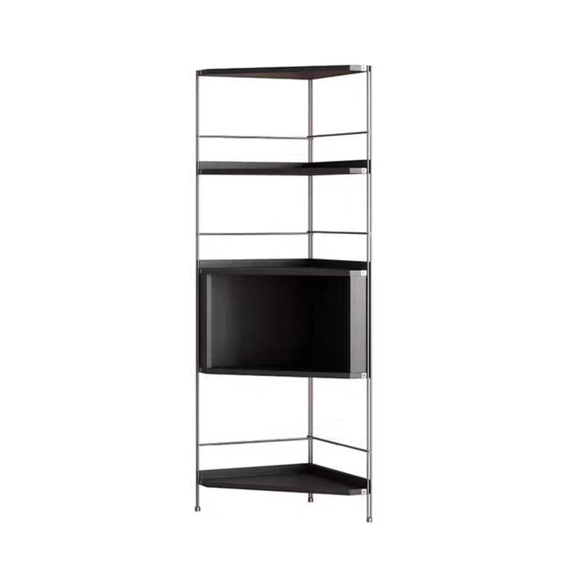 Moderner minimalistischer Eckregal-Ständer aus Spanplatte und Stahl, rechteckig, 5 Ebenen, für das Wohnzimmer 
