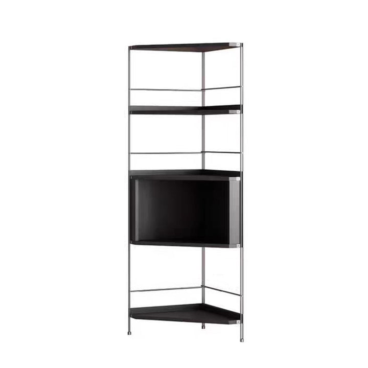Moderner minimalistischer Eckregal-Ständer aus Spanplatte und Stahl, rechteckig, 5 Ebenen, für das Wohnzimmer 