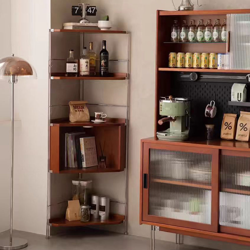 Moderner minimalistischer Eckregal-Ständer aus Spanplatte und Stahl, rechteckig, 5 Ebenen, für das Wohnzimmer 
