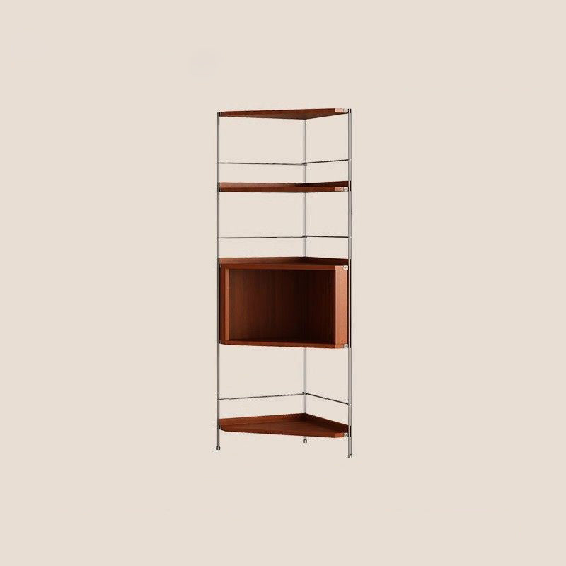 Moderner minimalistischer Eckregal-Ständer aus Spanplatte und Stahl, rechteckig, 5 Ebenen, für das Wohnzimmer 