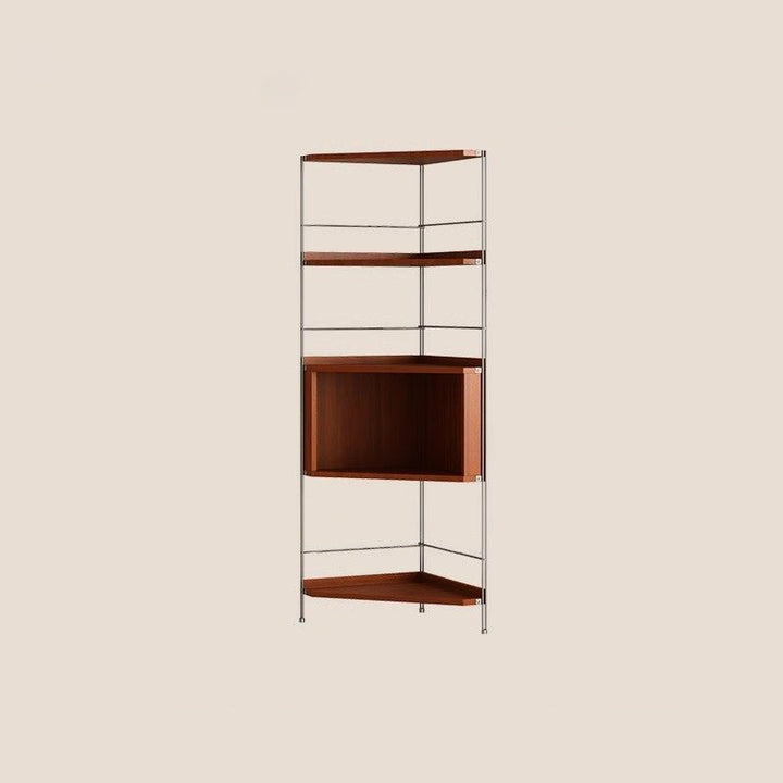 Moderner minimalistischer Eckregal-Ständer aus Spanplatte und Stahl, rechteckig, 5 Ebenen, für das Wohnzimmer 