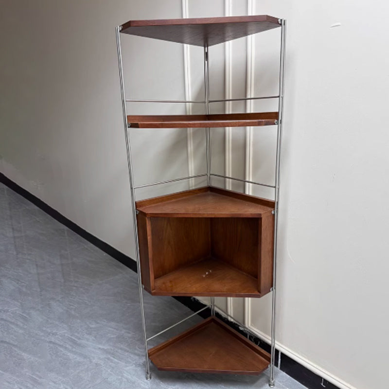 Moderner minimalistischer Eckregal-Ständer aus Spanplatte und Stahl, rechteckig, 5 Ebenen, für das Wohnzimmer 