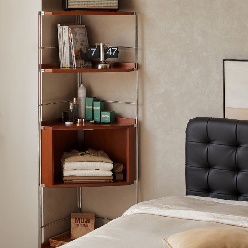 Moderner minimalistischer Eckregal-Ständer aus Spanplatte und Stahl, rechteckig, 5 Ebenen, für das Wohnzimmer 