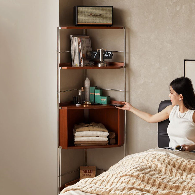 Moderner minimalistischer Eckregal-Ständer aus Spanplatte und Stahl, rechteckig, 5 Ebenen, für das Wohnzimmer 