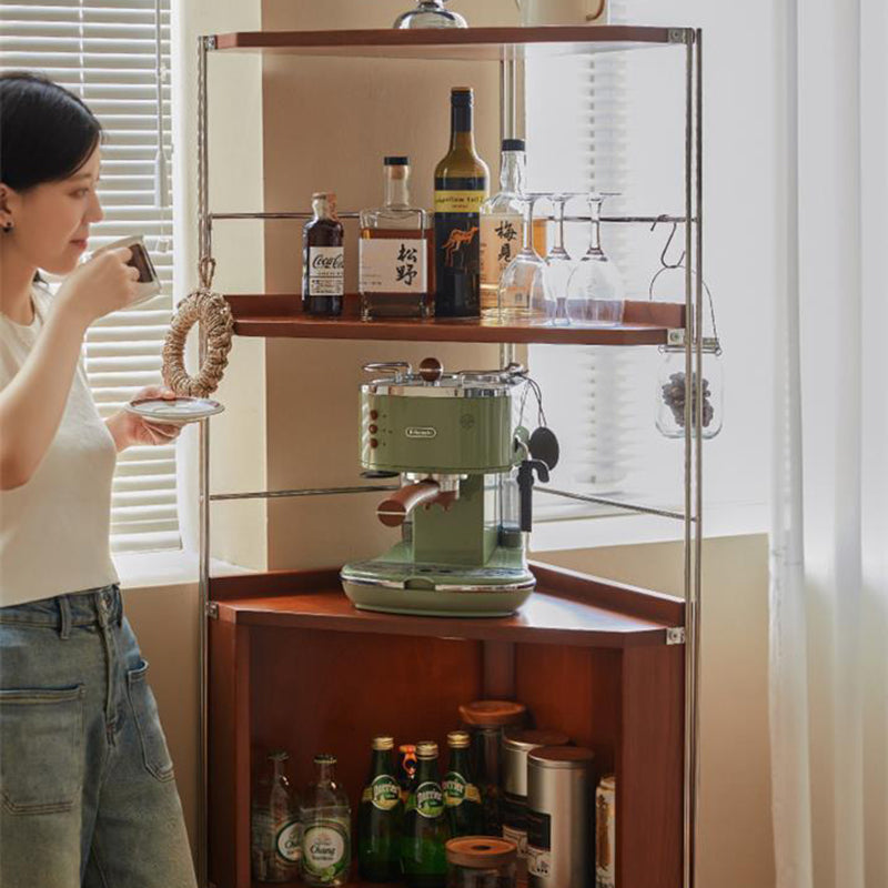 Moderner minimalistischer Eckregal-Ständer aus Spanplatte und Stahl, rechteckig, 5 Ebenen, für das Wohnzimmer 
