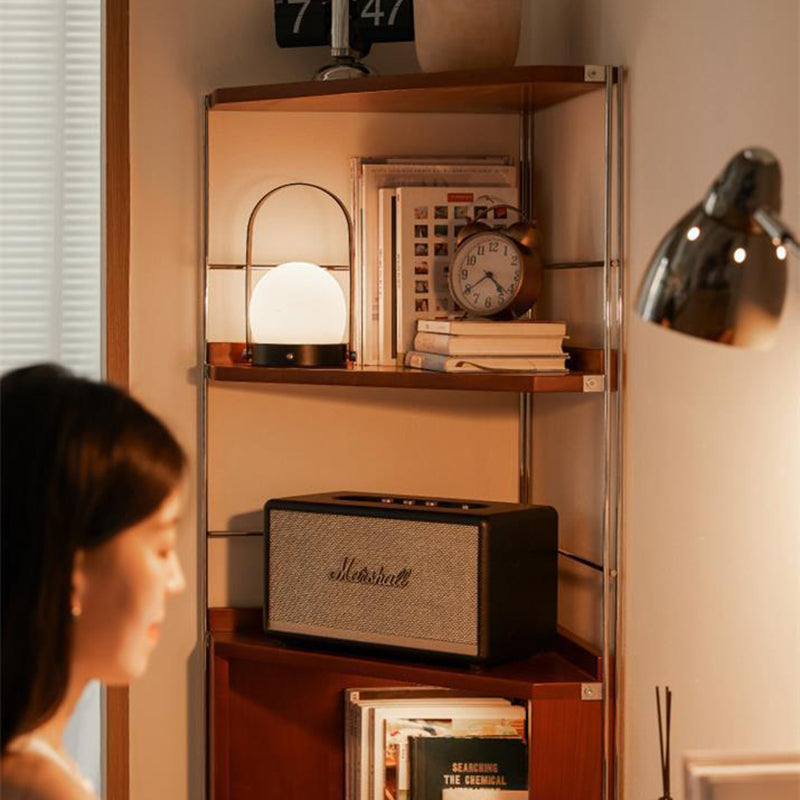 Moderner minimalistischer Eckregal-Ständer aus Spanplatte und Stahl, rechteckig, 5 Ebenen, für das Wohnzimmer 