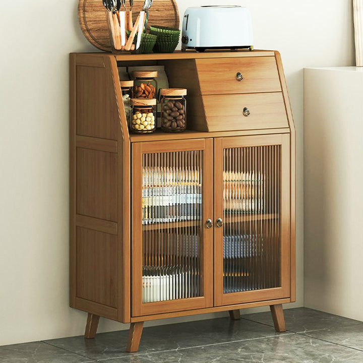Contemporary Scandinavian Rectangular Nan Bamboo Composite Board Acrylic Storage Cabinet 2-Drawer For Dining Room
