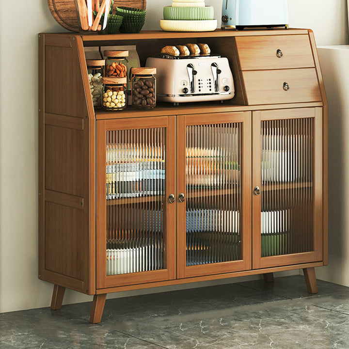 Contemporary Scandinavian Rectangular Nan Bamboo Composite Board Acrylic Storage Cabinet 2-Drawer For Dining Room