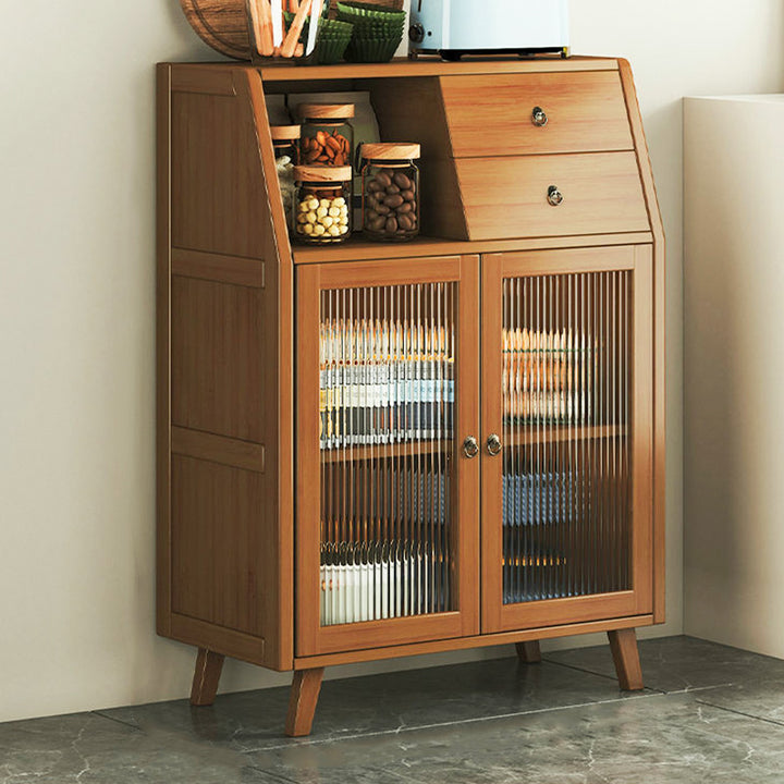 Contemporary Scandinavian Rectangular Nan Bamboo Composite Board Acrylic Storage Cabinet 2-Drawer For Dining Room