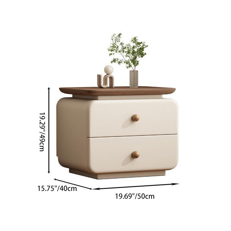 Contemporary Scandinavian Solid Wood Multi-layer Board &amp; Microfiber Leather Rectangular Nightstand 2-Drawer Storage For Bedroom