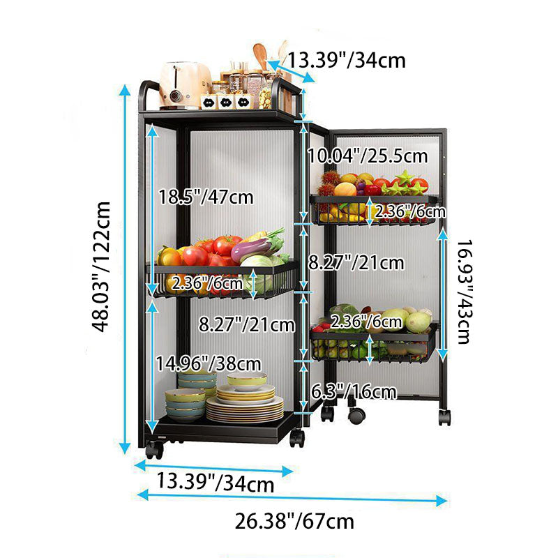 Modern Minimalist Carbon Steel &amp; Glass Rectangular Storage Shelf With 5-Tier Rotating Shelves For Bedroom &amp; Living Room