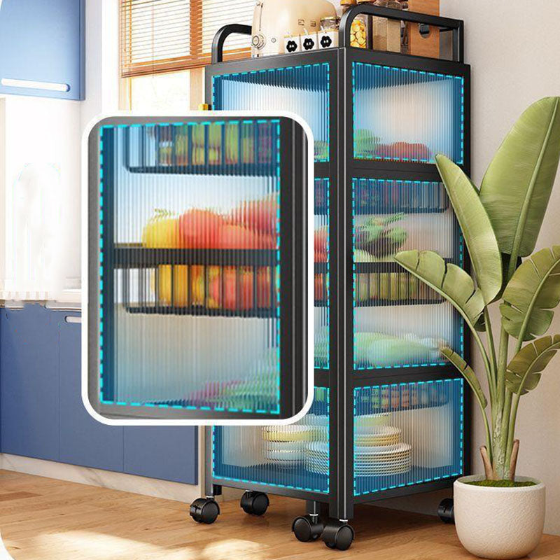 Modern Minimalist Carbon Steel &amp; Glass Rectangular Storage Shelf With 5-Tier Rotating Shelves For Bedroom &amp; Living Room