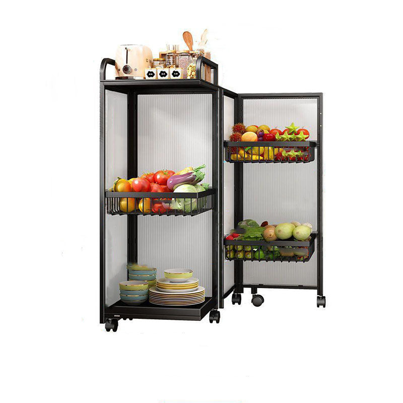 Modern Minimalist Carbon Steel &amp; Glass Rectangular Storage Shelf With 5-Tier Rotating Shelves For Bedroom &amp; Living Room