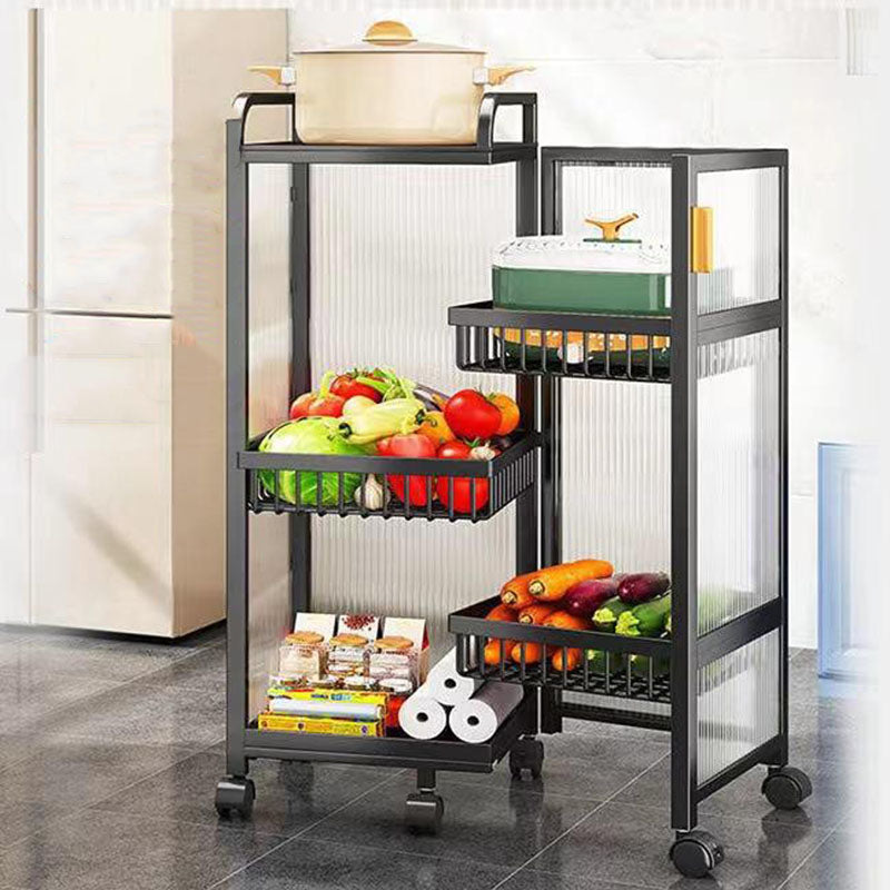 Modern Minimalist Carbon Steel &amp; Glass Rectangular Storage Shelf With 5-Tier Rotating Shelves For Bedroom &amp; Living Room