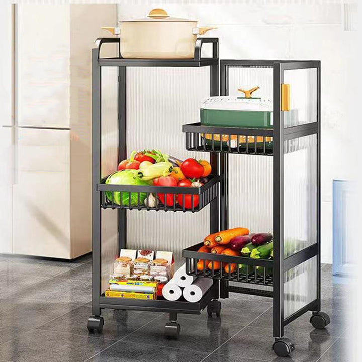 Modern Minimalist Carbon Steel & Glass Rectangular Storage Shelf With 5-Tier Rotating Shelves For Bedroom & Living Room