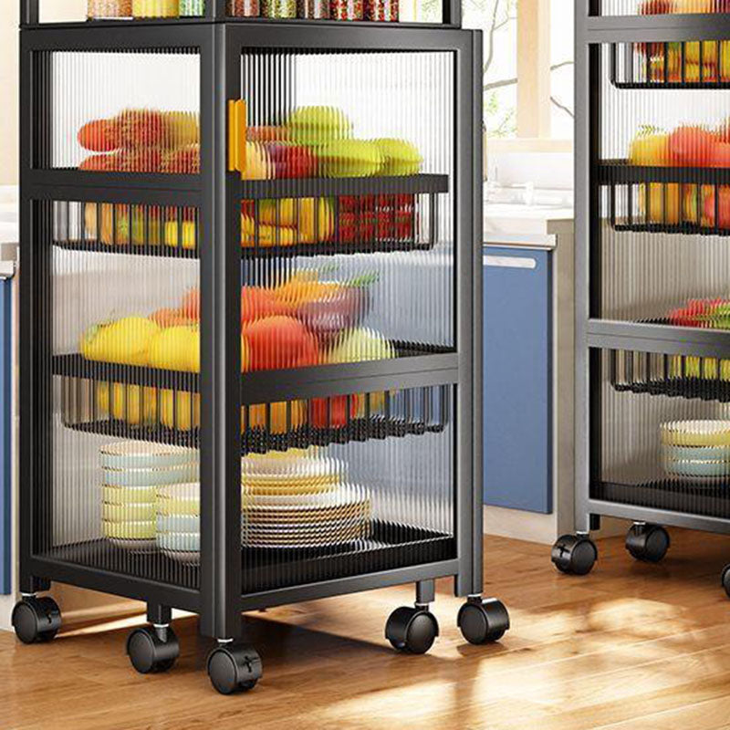 Modern Minimalist Carbon Steel &amp; Glass Rectangular Storage Shelf With 5-Tier Rotating Shelves For Bedroom &amp; Living Room