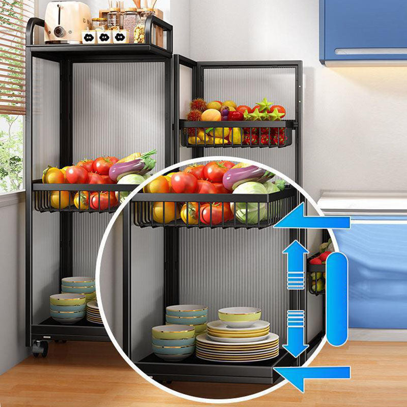 Modern Minimalist Carbon Steel &amp; Glass Rectangular Storage Shelf With 5-Tier Rotating Shelves For Bedroom &amp; Living Room
