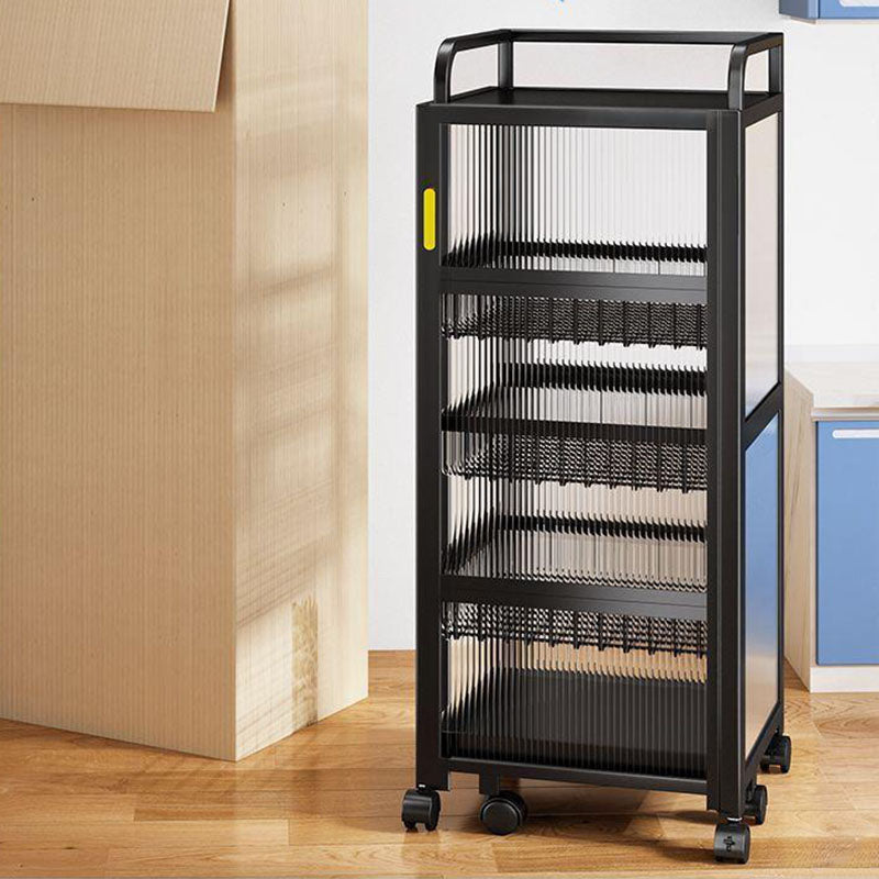 Modern Minimalist Carbon Steel &amp; Glass Rectangular Storage Shelf With 5-Tier Rotating Shelves For Bedroom &amp; Living Room