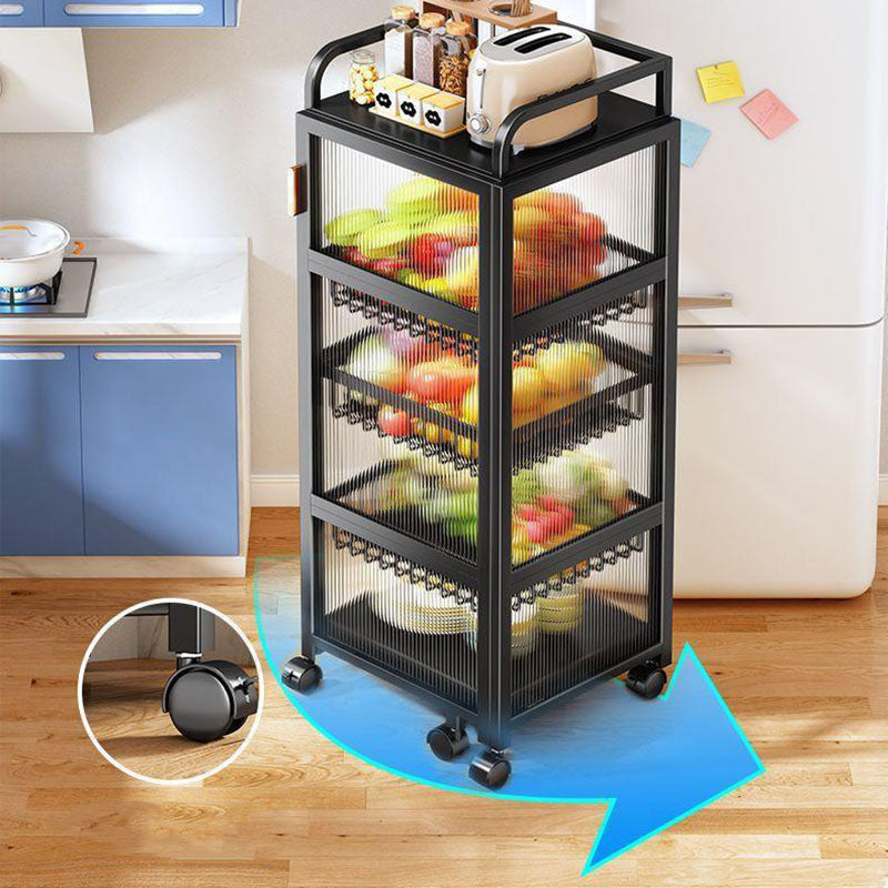 Modern Minimalist Carbon Steel &amp; Glass Rectangular Storage Shelf With 5-Tier Rotating Shelves For Bedroom &amp; Living Room