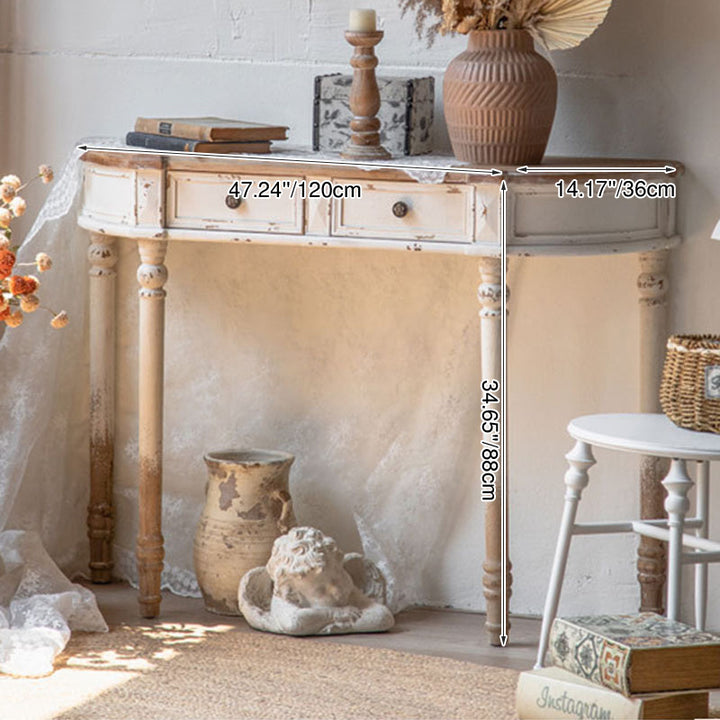 Traditional Vintage Fir Wood Rectangular Entryway Table With 2-Drawer Storage For Foyer, Living Room &amp; Bedroom