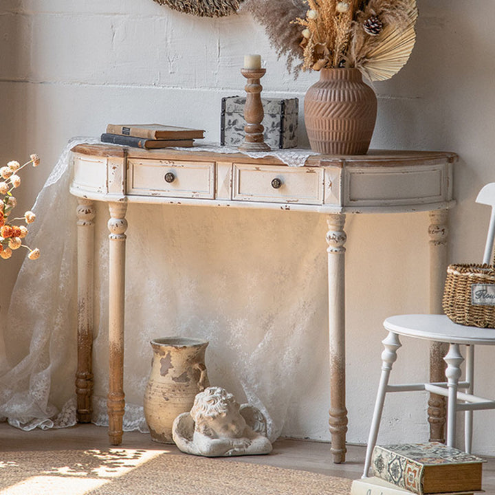 Traditional Vintage Fir Wood Rectangular Entryway Table With 2-Drawer Storage For Foyer, Living Room &amp; Bedroom