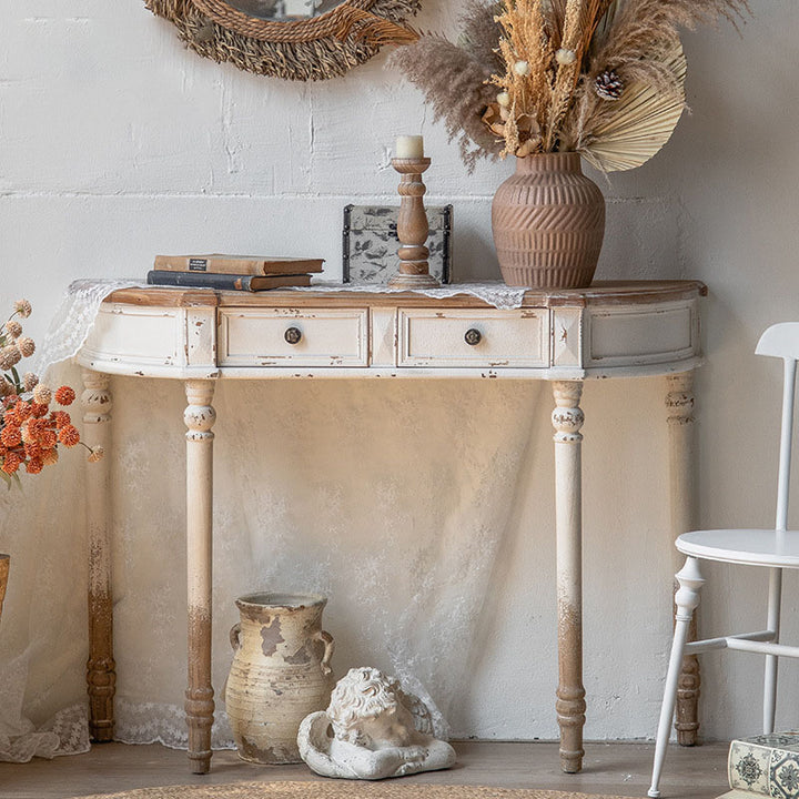 Traditional Vintage Fir Wood Rectangular Entryway Table With 2-Drawer Storage For Foyer, Living Room &amp; Bedroom