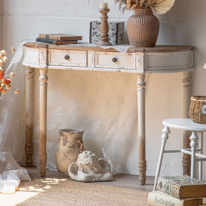 Traditional Vintage Fir Wood Rectangular Entryway Table With 2-Drawer Storage For Foyer, Living Room &amp; Bedroom