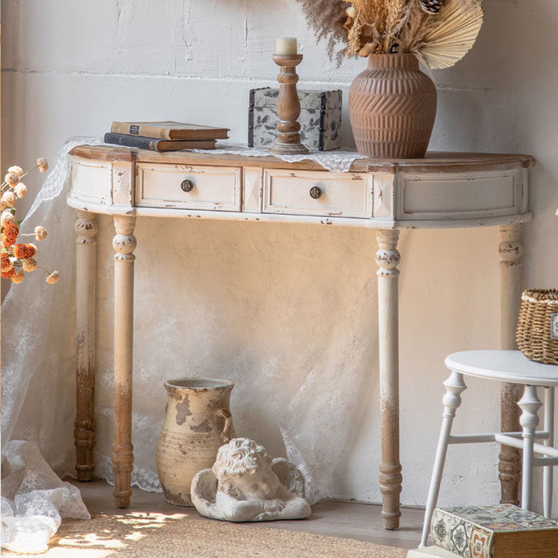 Traditional Vintage Fir Wood Rectangular Entryway Table With 2-Drawer Storage For Foyer, Living Room &amp; Bedroom
