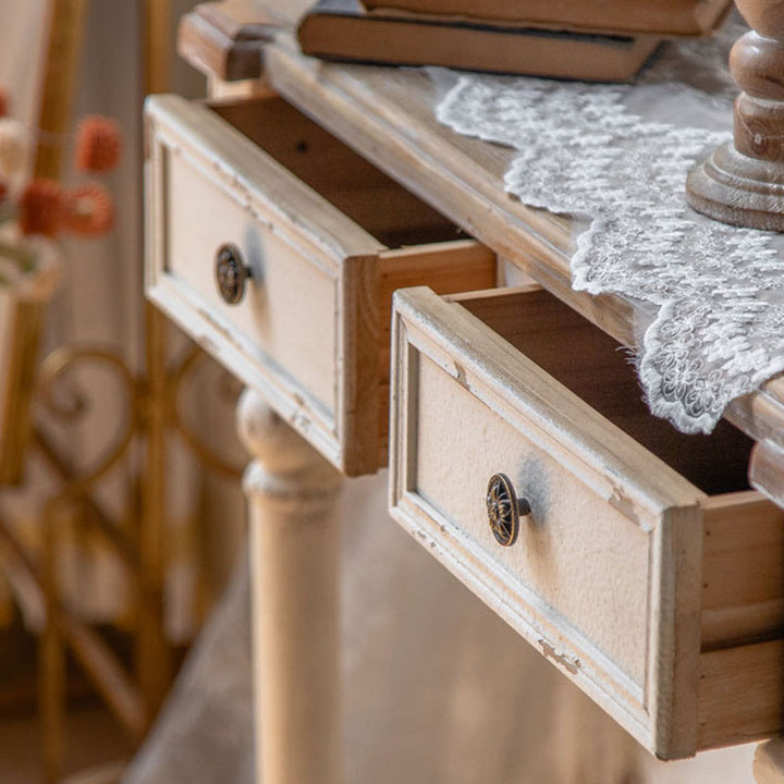 Traditional Vintage Fir Wood Rectangular Entryway Table With 2-Drawer Storage For Foyer, Living Room &amp; Bedroom